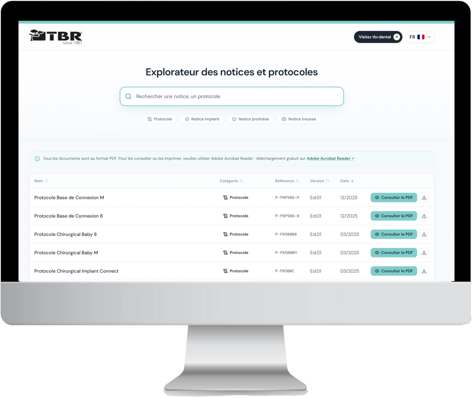 Explorateur des notices et protocoles sur ifu.tbr.dental